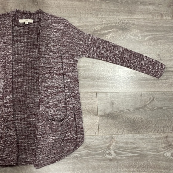 LOFT Burgundy Maroon Heather Cardigan Sweater with Pockets M - Picture 5 of 13
